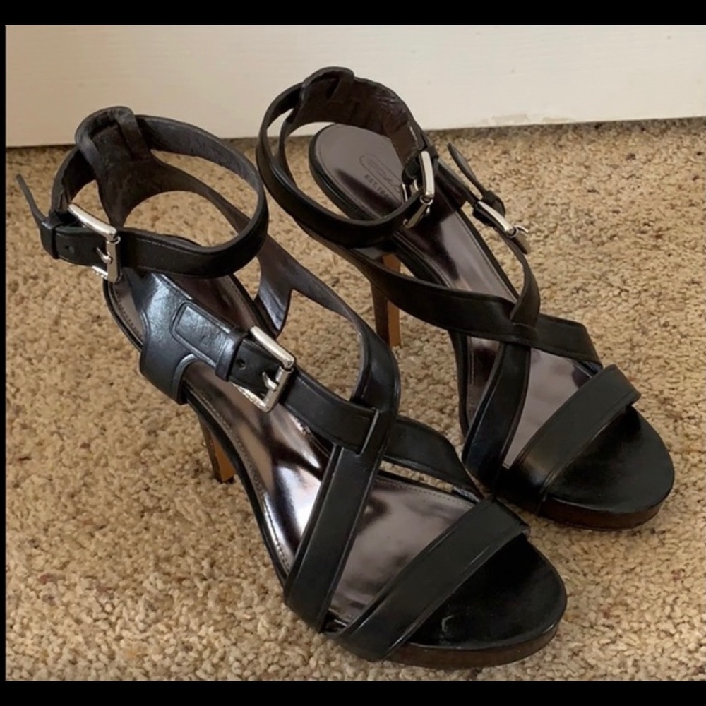 Coach Black Strap Heels-Size 10.